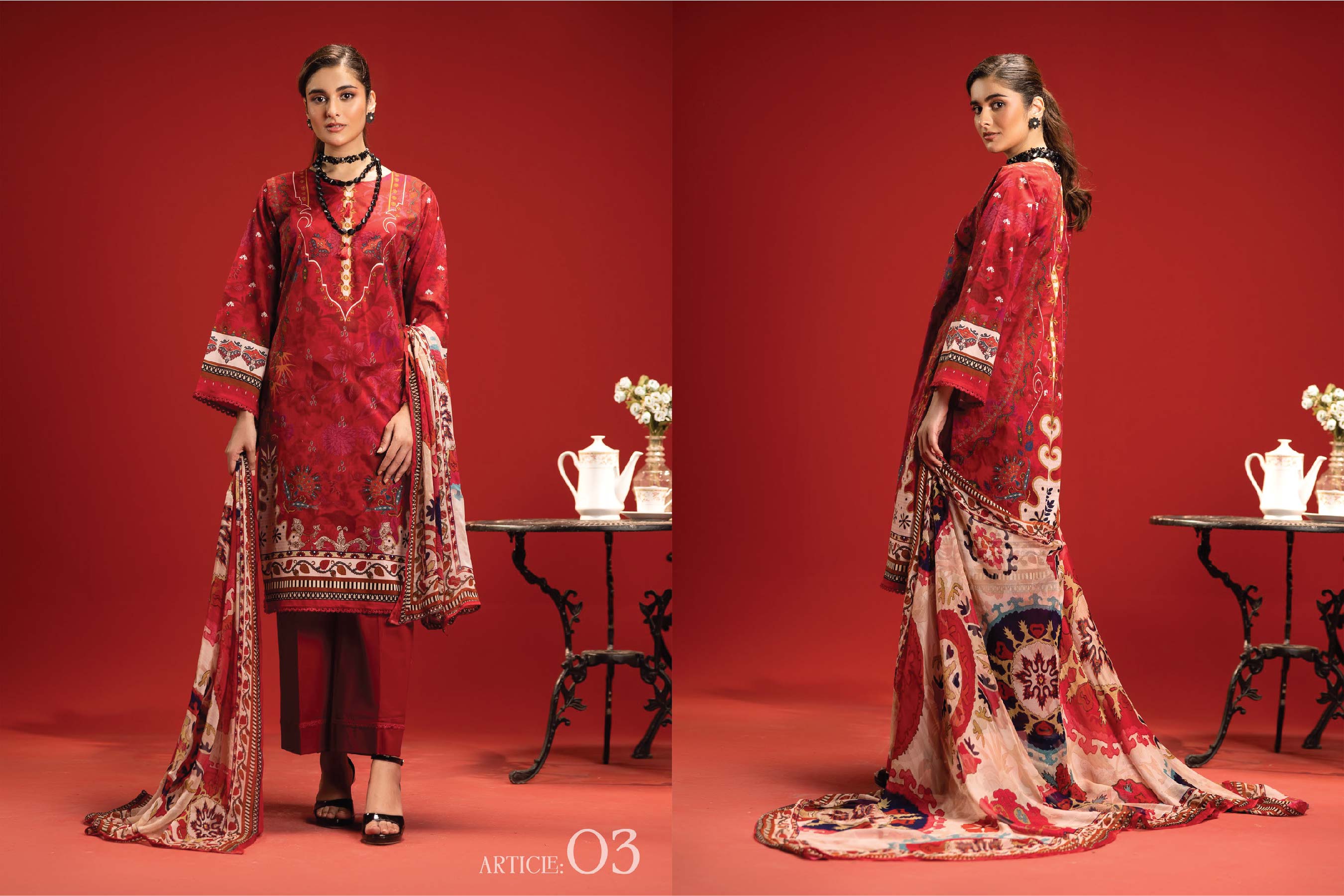 Crimson Heritage Lawn Suit – Luxury Unstitched 3-Piece with Bamber Dupatta (Summer ’25)