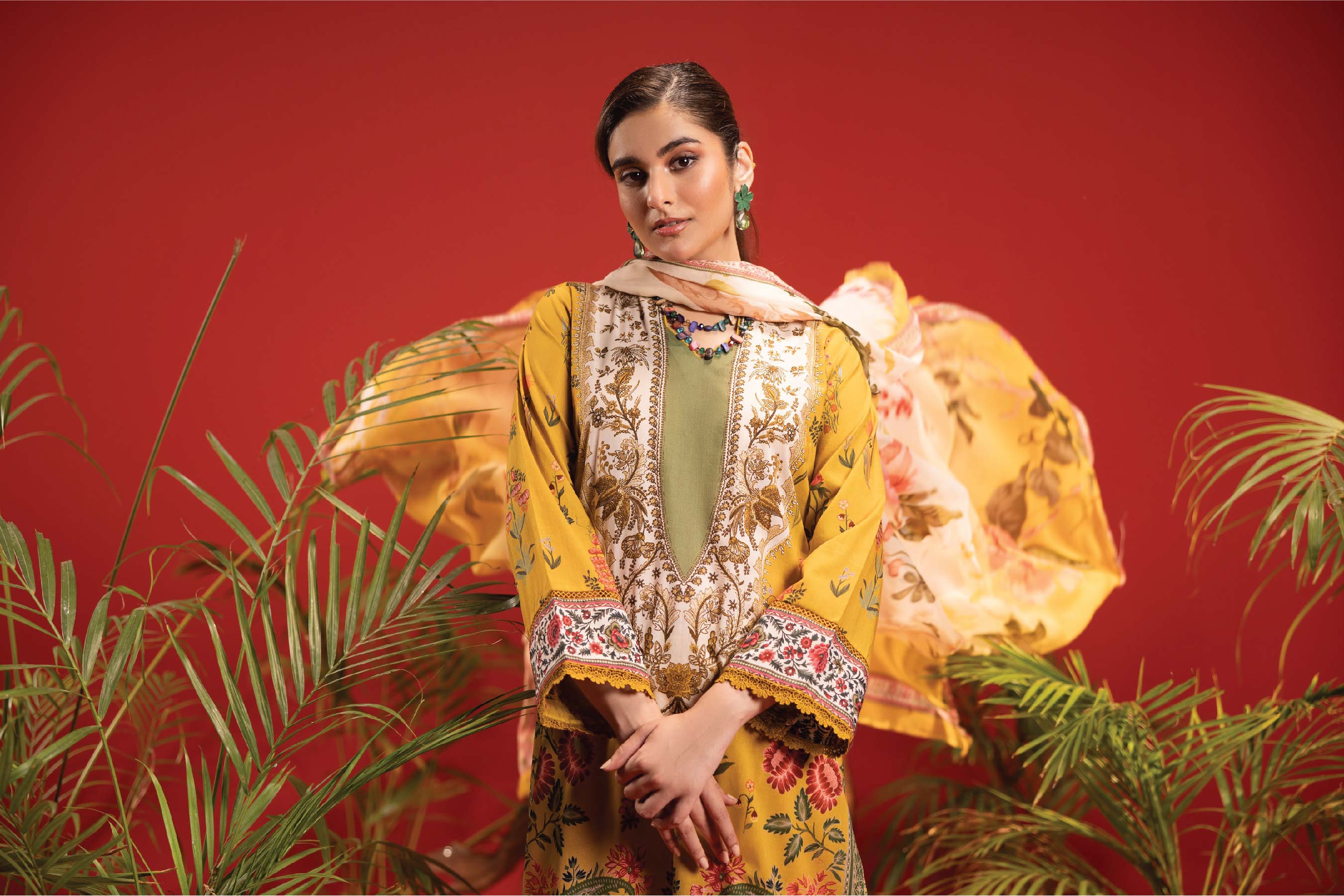 Sun Mustard Charm – Unstitched 3-Piece Lawn Suit with Bamber Floral Dupatta (Summer ’25)