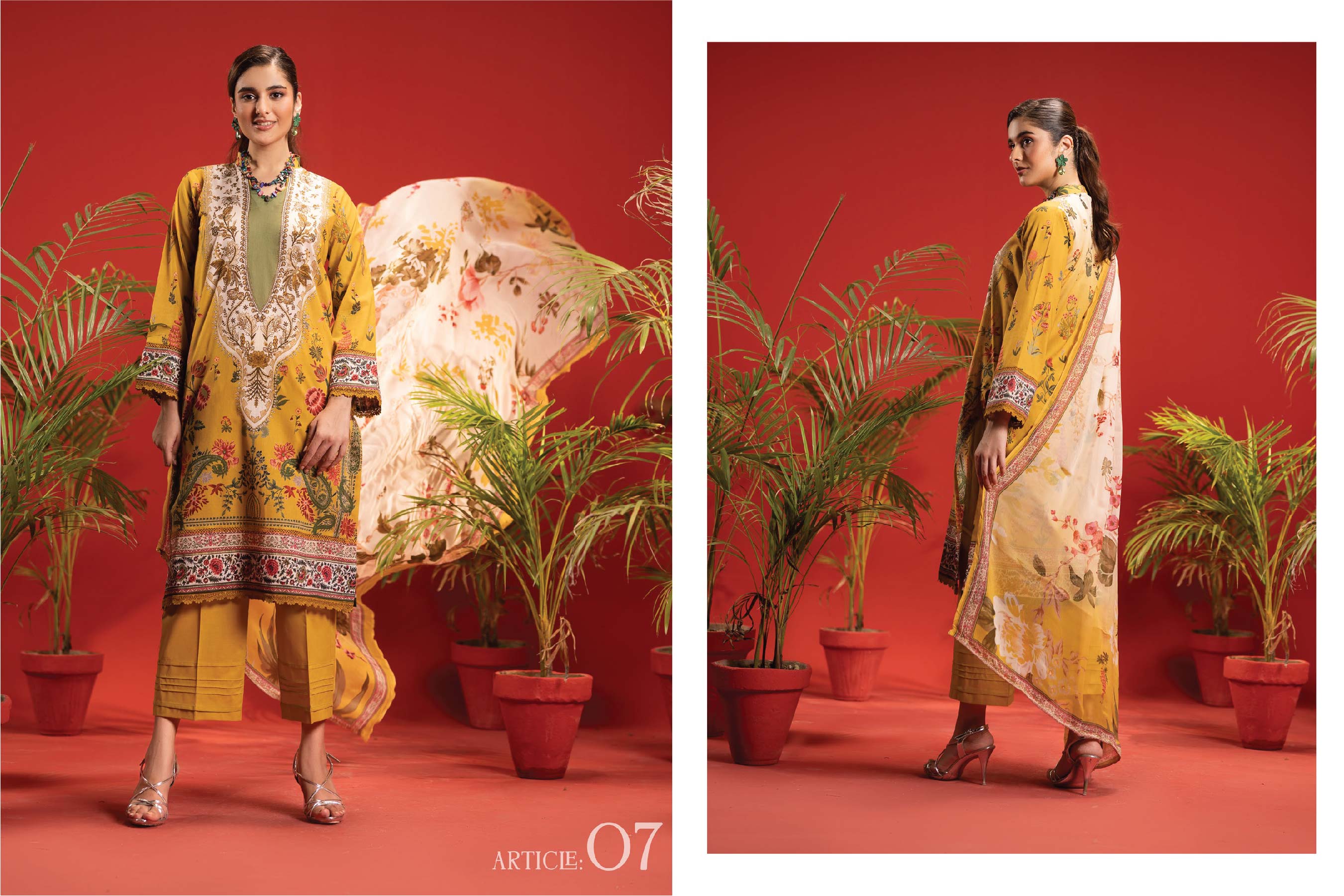 Sun Mustard Charm – Unstitched 3-Piece Lawn Suit with Bamber Floral Dupatta (Summer ’25)