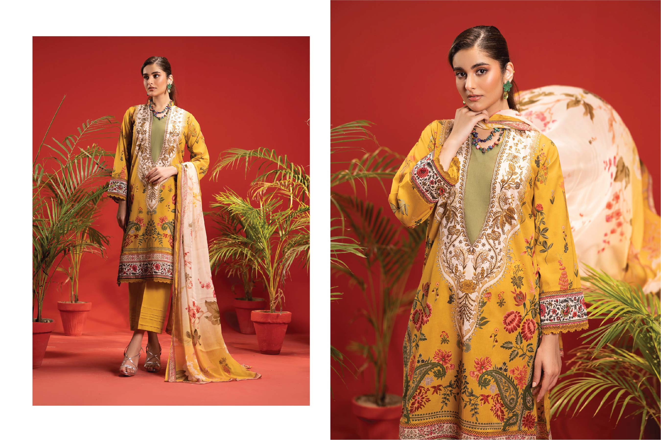 Sun Mustard Charm – Unstitched 3-Piece Lawn Suit with Bamber Floral Dupatta (Summer ’25)