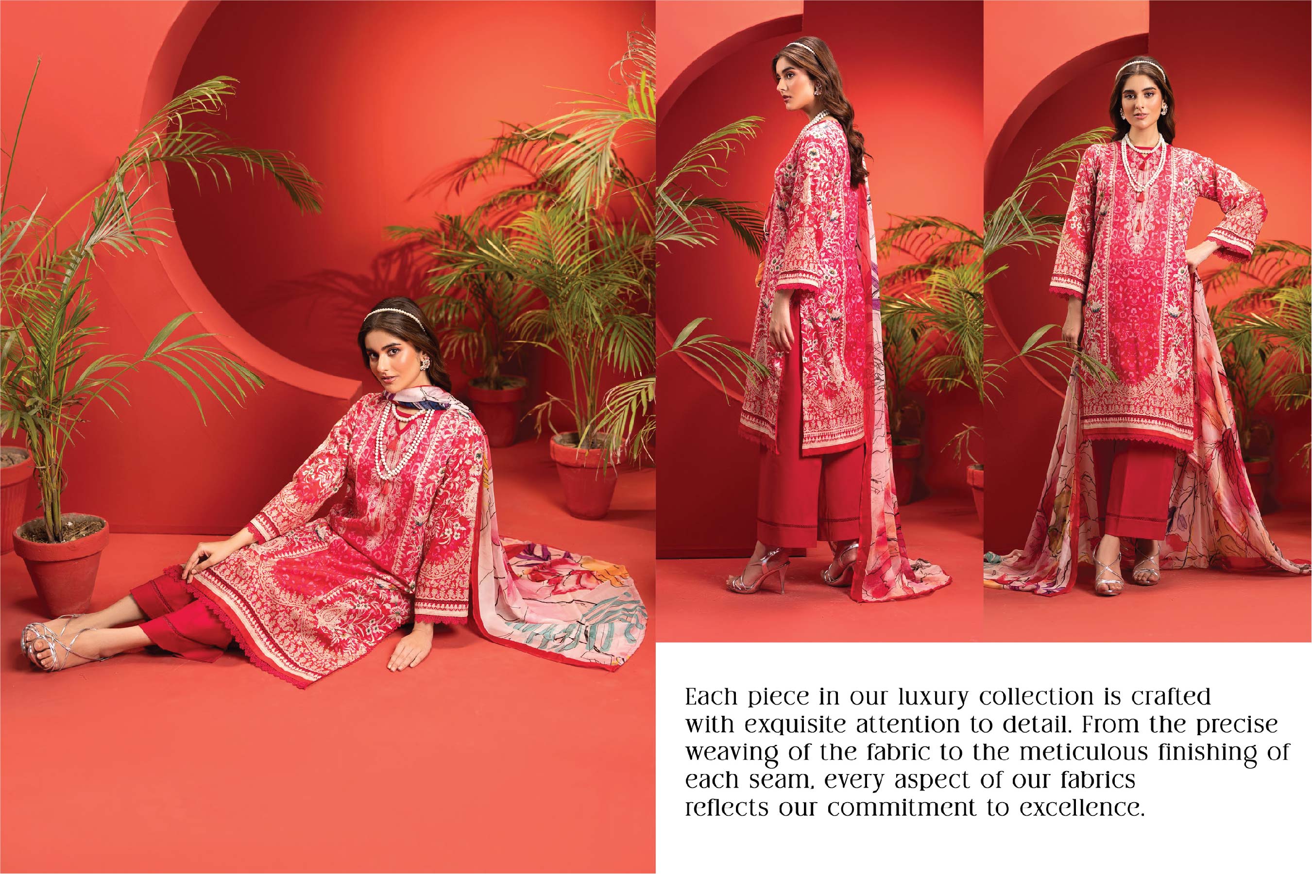 Crimson Bloom – Unstitched Red 3-Piece Lawn Suit with Abstract Bamber Dupatta (Summer '25)