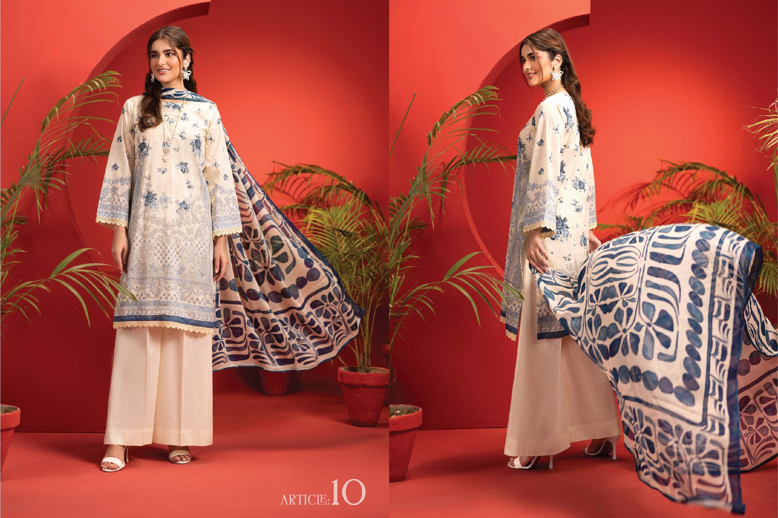 Ivory Breeze – Elegant Off-White & Blue Unstitched 3-Piece Lawn Suit with Abstract Bamber Dupatta (Summer '25)